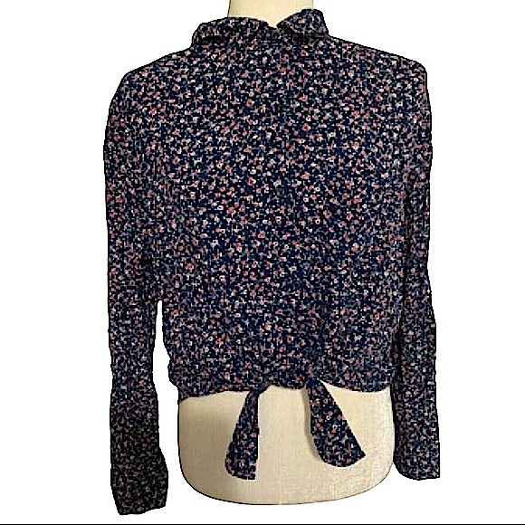 Rails size small long sleeve navy blue button down pink floral front knot shirt - Picture 1 of 16